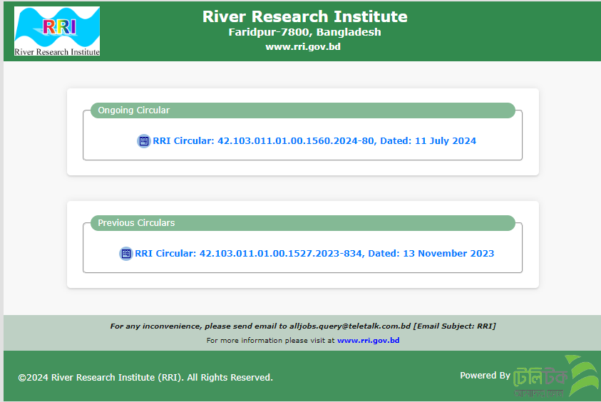 River Research Institute Recruitment Circular