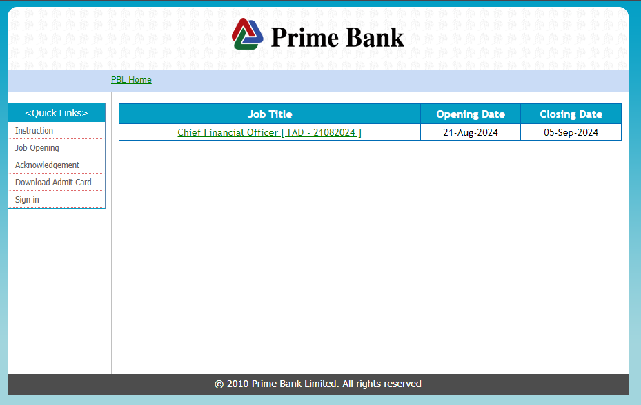 Prime Bank Limited Recruitment Circular