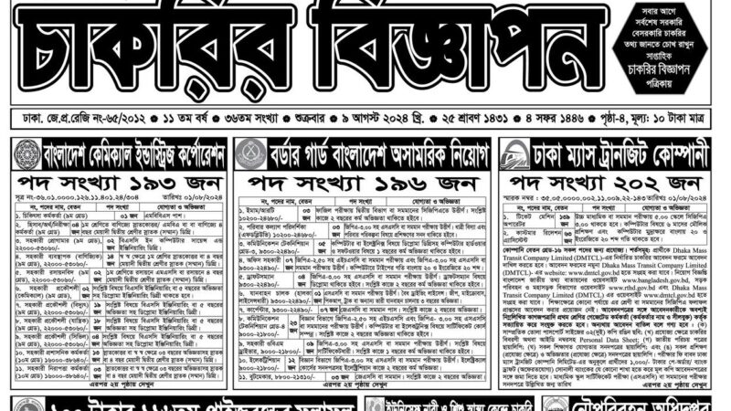 Saptahik Chakrir Khobor 09 August 2024 | সাপ্তাহিক চাকরির খবর