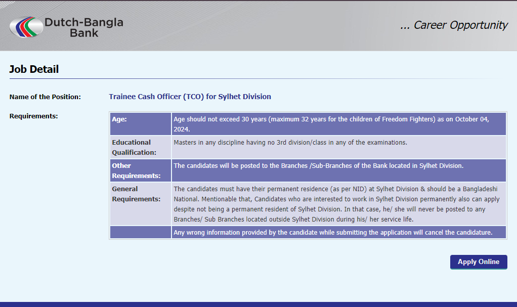 Dutch Bangla Bank Limited is hiring Officers